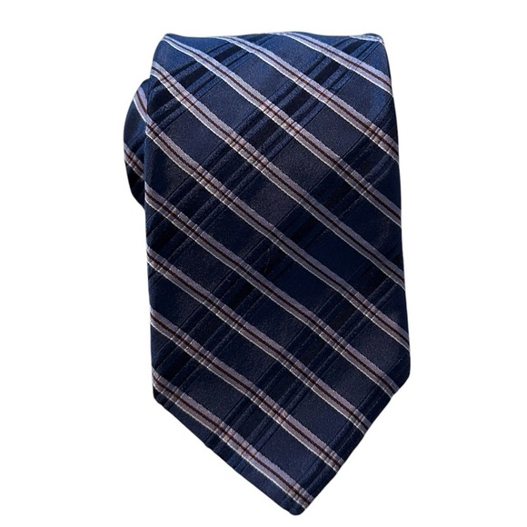 IKE Behar Repp Tie Blue & Lavender Stripes Imported Silk Hand Tailored 58”x3.5” - Picture 1 of 10